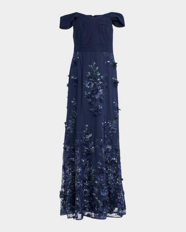 Embellished Floral-Embroidered Gown